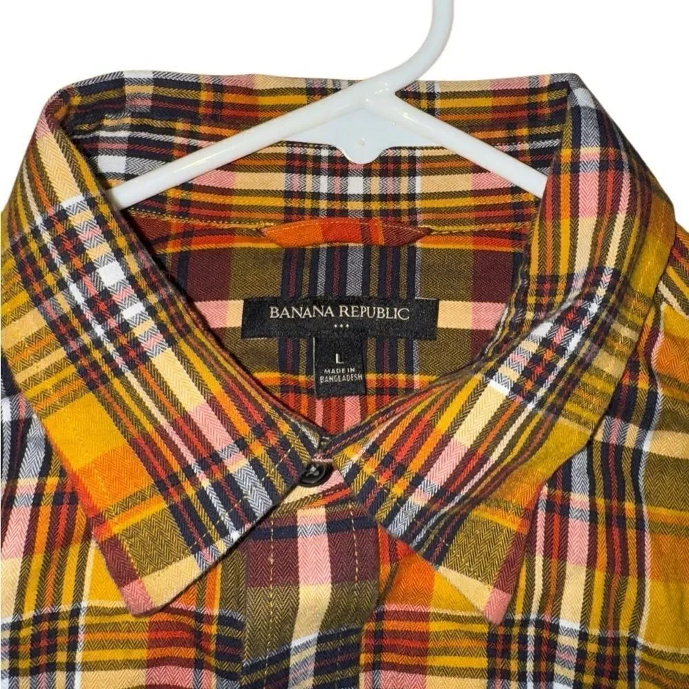 Banana Republic Men's Classic Cotton Multi Plaid Button Down Shirt Size Large